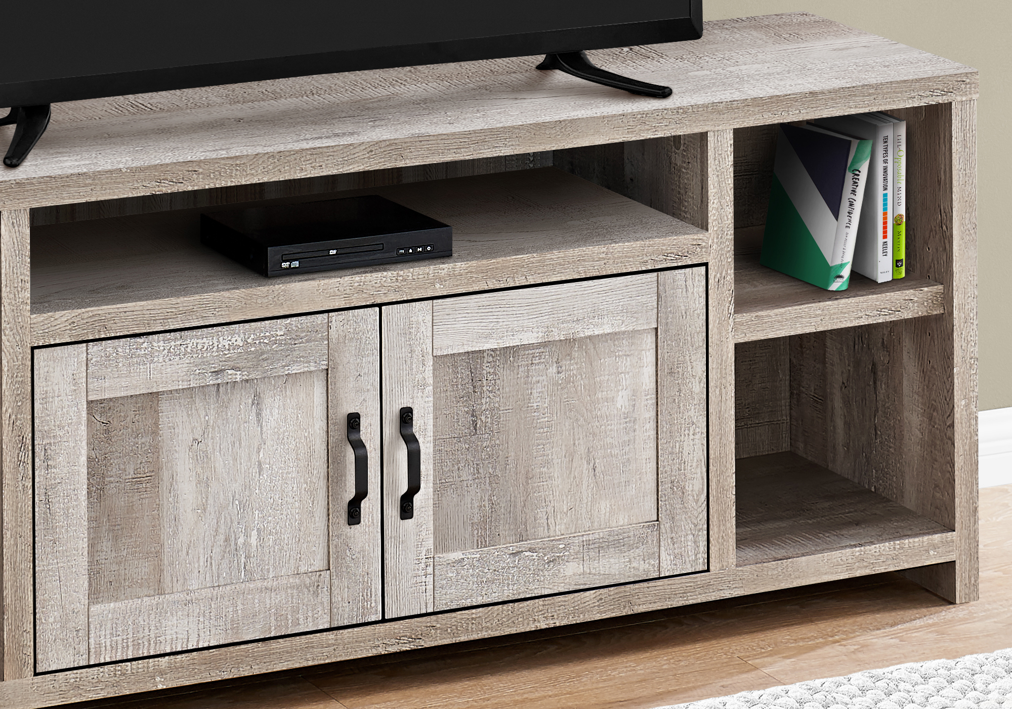 TV STAND - 60"L / TAUPE RECLAIMED WOOD-LOOK "